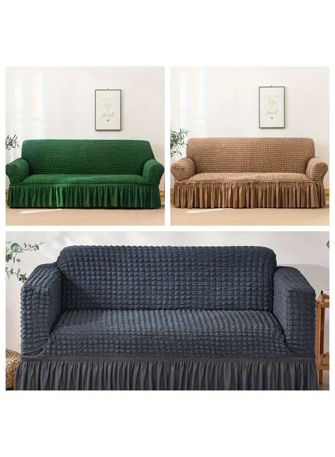 Dark Gray 3 Seater Seersucker Sofa Slipcover Elastic Durable Stretchy Furniture Protective Cover - Image 2